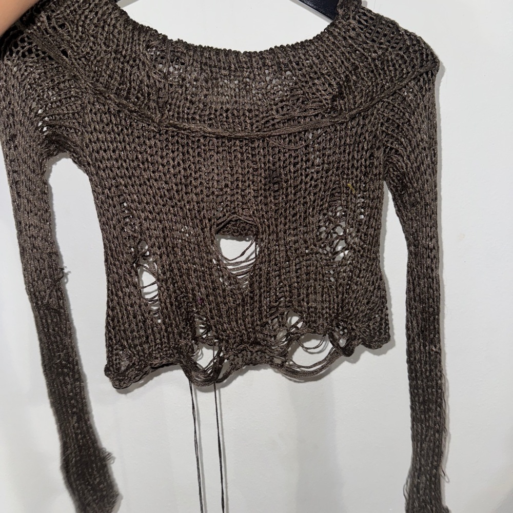 Jaded London Dark Brown Distressed Knit Sweater